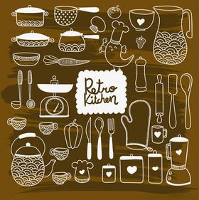 复古风厨房用品插画