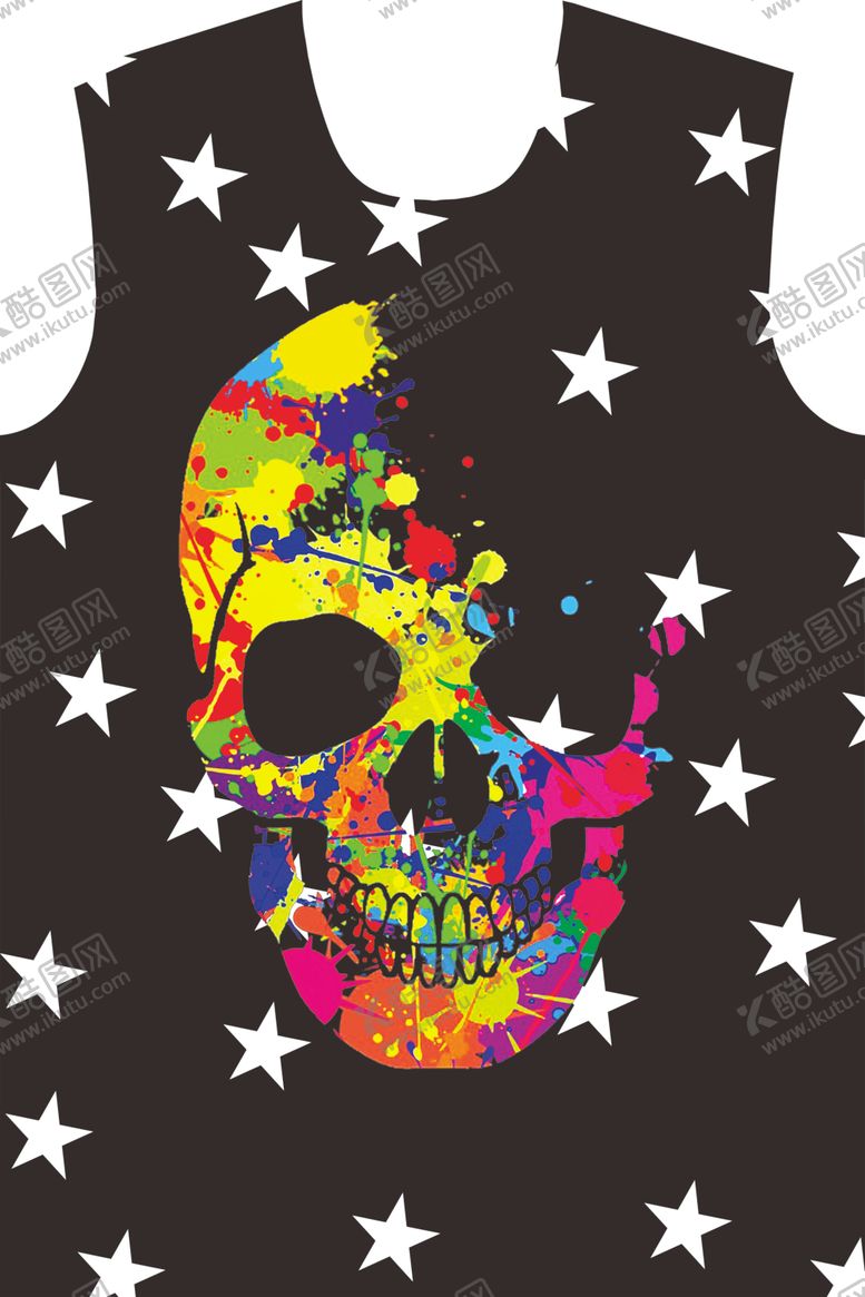 编号：99286409270423542298【酷图网】源文件下载-彩色骷髅头星星男装印花