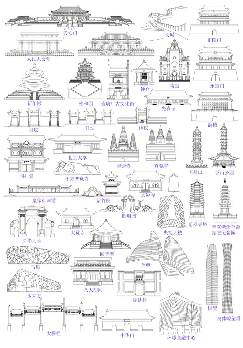 编号：28584812250213146094【酷图网】源文件下载-北京地标建筑线稿