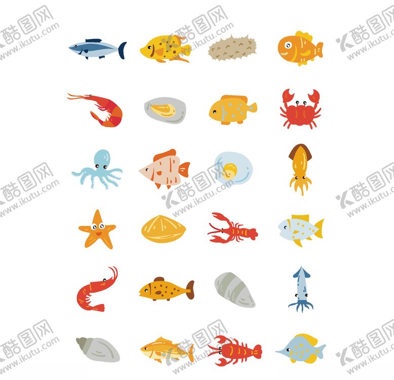 编号：12183810292236146068【酷图网】源文件下载-矢量卡通海鲜