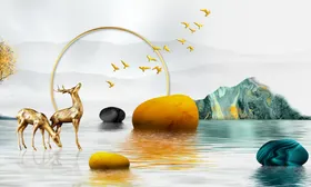 水墨山水画抽象客厅装饰电视背景墙时尚背景墙