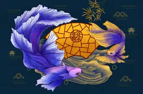 中国风插画金丝纹样banner水波