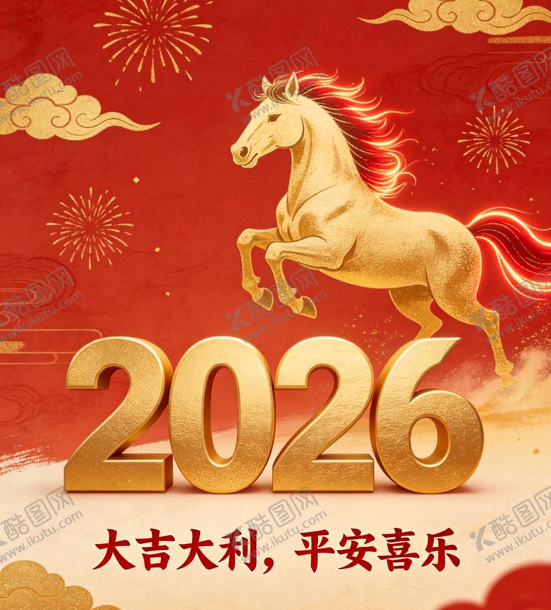 编号：86048104081833394024【酷图网】源文件下载-2026年金色骏马贺岁图景