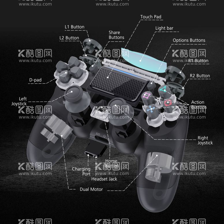 编号：94902503192243258222【酷图网】源文件下载-PS4手柄部件图细节图