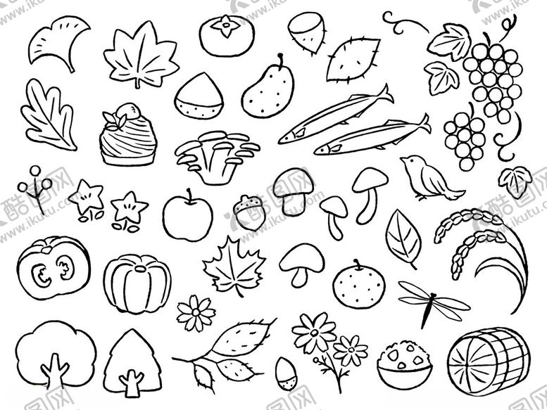 编号：71680911021531425745【酷图网】源文件下载-手绘秋季蔬果植物元素集