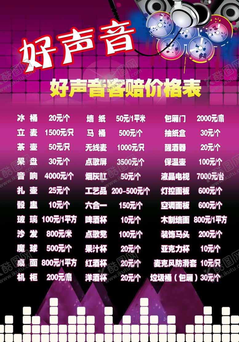 编号：55245609220805585077【酷图网】源文件下载-KTV价格表