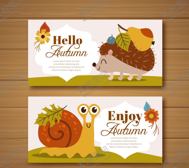 编号：93767709221518048221【酷图网】源文件下载-2款可爱秋季动物banner矢