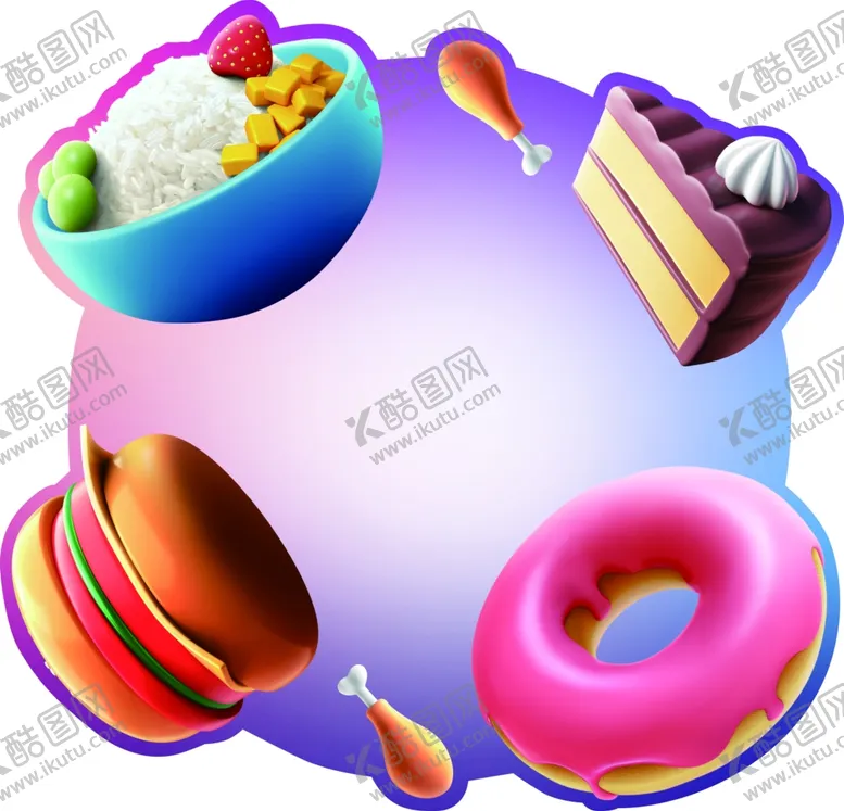 编号：55945506302120431340【酷图网】源文件下载-米饭蛋糕汉堡鸡腿甜甜圈