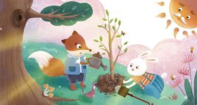 手绘松鼠小熊兔子插画图片