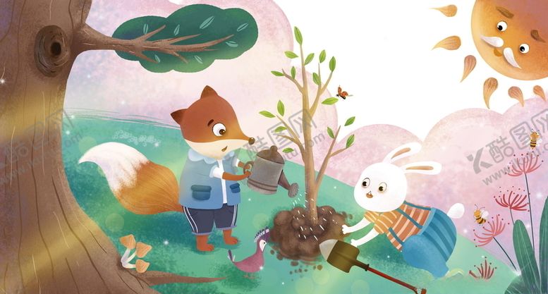 编号：43852809160815237822【酷图网】源文件下载-手绘松鼠兔子植树节插画图片