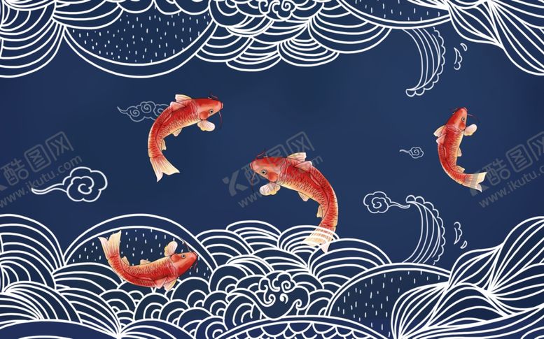 编号：17580211011602408808【酷图网】源文件下载-金鱼中式背景墙