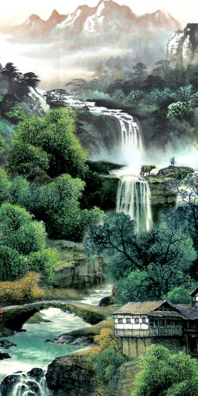 迎客松国画山水玄关画
