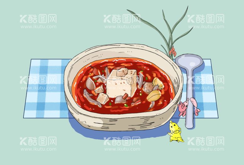 编号：76252212102205247982【酷图网】源文件下载-插画美食酸辣蘑菇豆腐汤