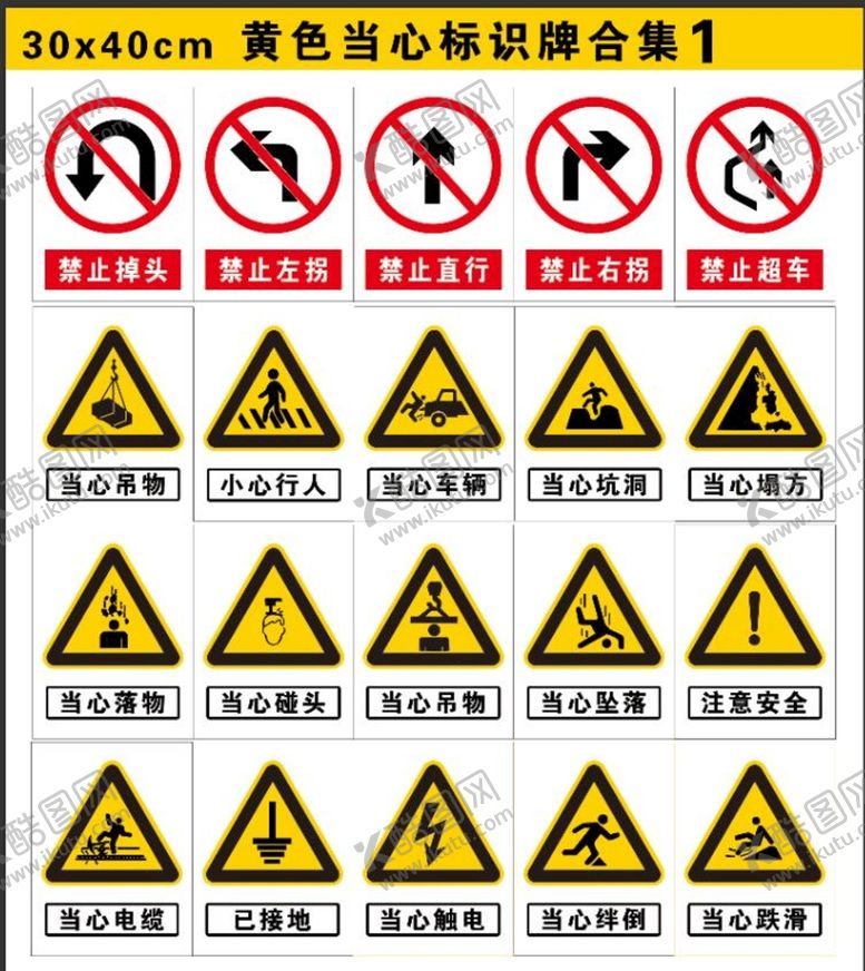 编号：89621709130742590465【酷图网】源文件下载-黄色当心标识牌合集1车辆落物