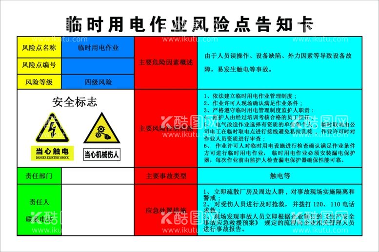 编号：33673412041720505190【酷图网】源文件下载-临时用电作业风险点告知卡