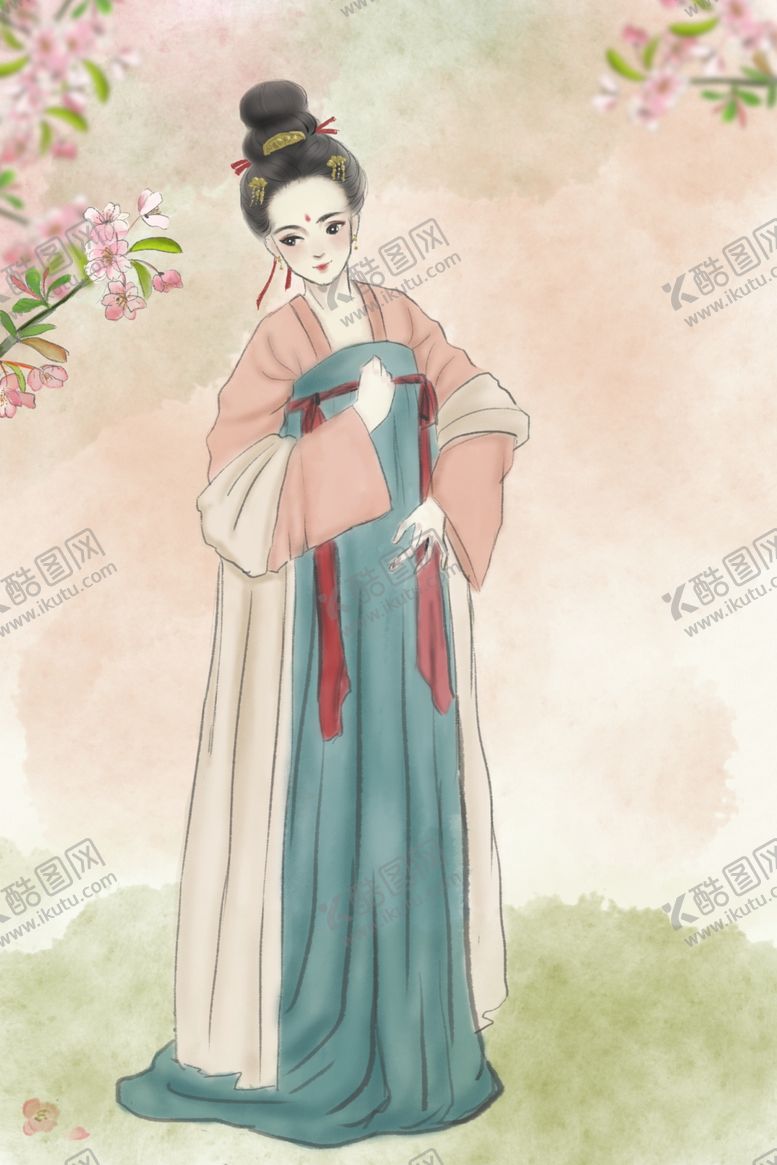 编号：16214805120626238337【酷图网】源文件下载-手绘人物花枝古风
