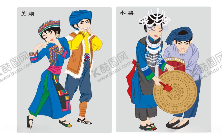 编号：78655705141735427684【酷图网】源文件下载-羌族水族等少数民族矢量人物