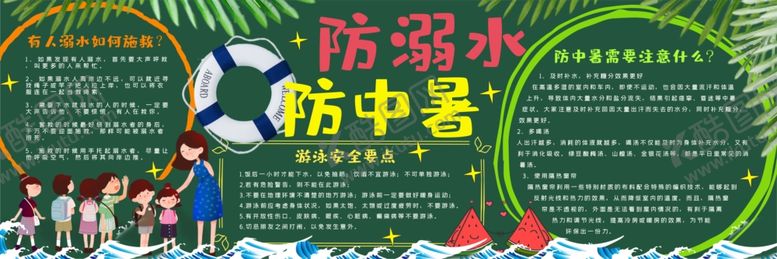 编号：20937005130922291951【酷图网】源文件下载-防溺水防中暑黑板报