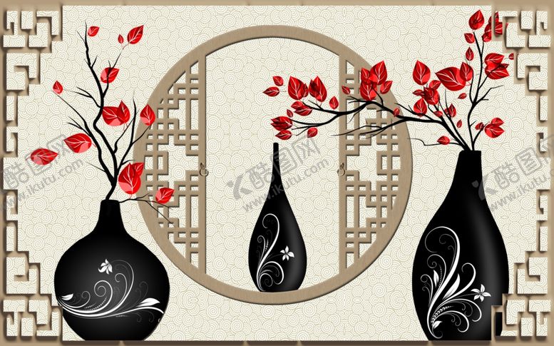 编号：62664606172101348868【酷图网】源文件下载-中式花瓶背景墙