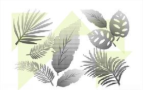 矢量手绘线条花草植物