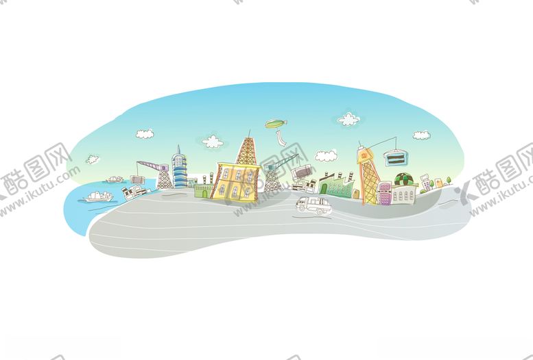 编号：84309209180608199565【酷图网】源文件下载-城市线条风景插画