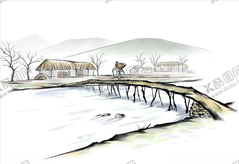 编号：77554509131141108441【酷图网】源文件下载-水墨木桥