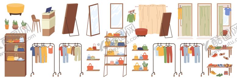 编号：25479310071049079231【酷图网】源文件下载-购物服装鞋店室内元素
