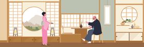 扁平化日本风格场景插画设计图片
