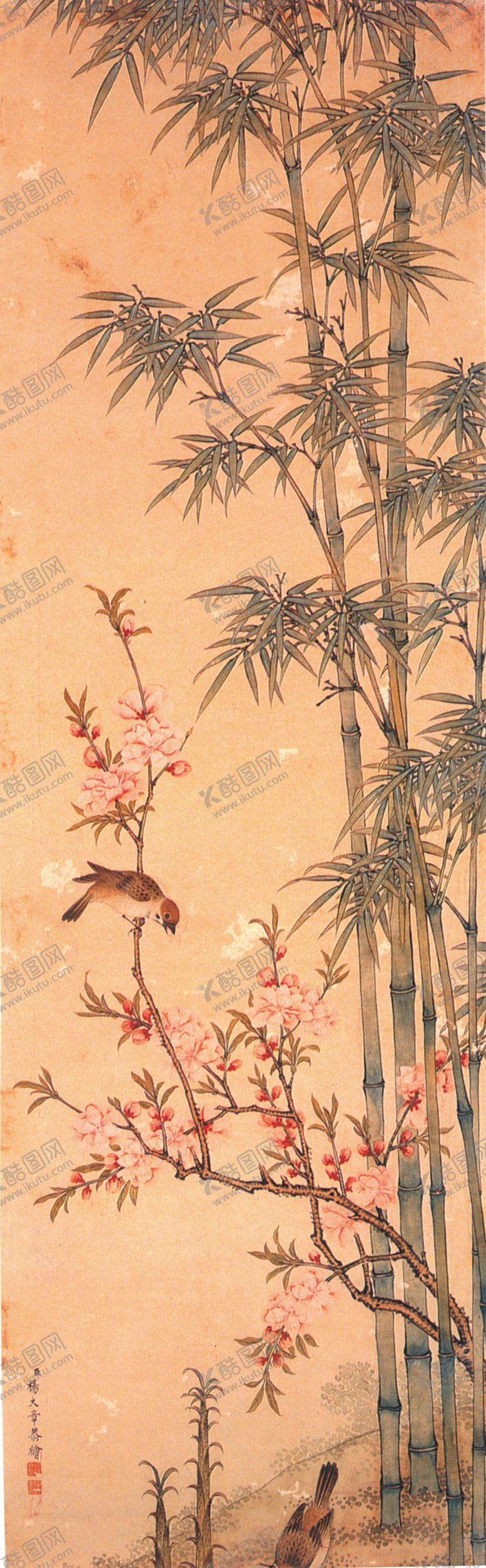 编号：49499610200129397864【酷图网】源文件下载-翠竹工笔画复古传统背景素材