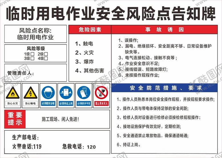 编号：26859502071138515821【酷图网】源文件下载-临时用电作业安全风险点