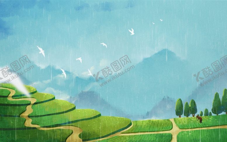 编号：16283802261358273950【酷图网】源文件下载-蓝天梯田下雨