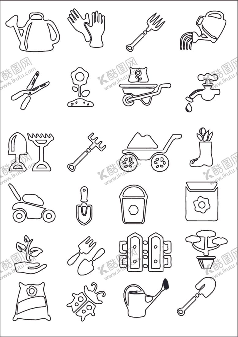 编号：63215509182325526743【酷图网】源文件下载-黑白手绘矢量园艺用品