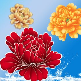 国画牡丹花红花金色花