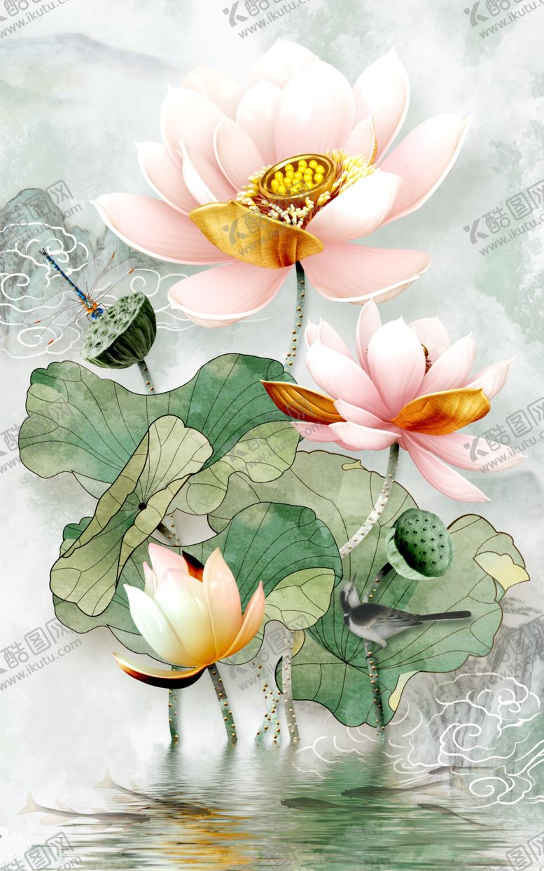 编号：77626009260208089209【酷图网】源文件下载-荷花莲蓬蜻蜓玄关图