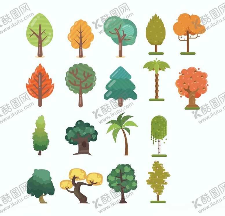 编号：98306904250133059261【酷图网】源文件下载-多样卡通树木集合