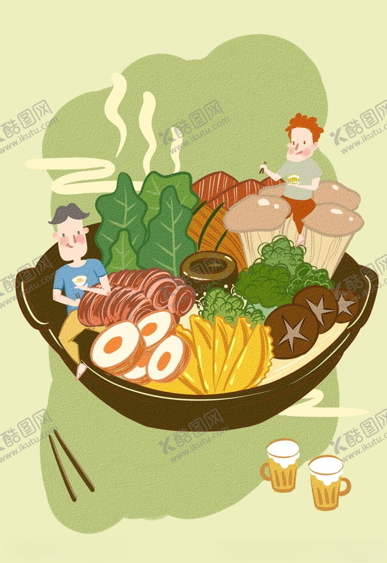 编号：55707210231028083921【酷图网】源文件下载-手绘美食火锅麻辣烫炸鸡面插画