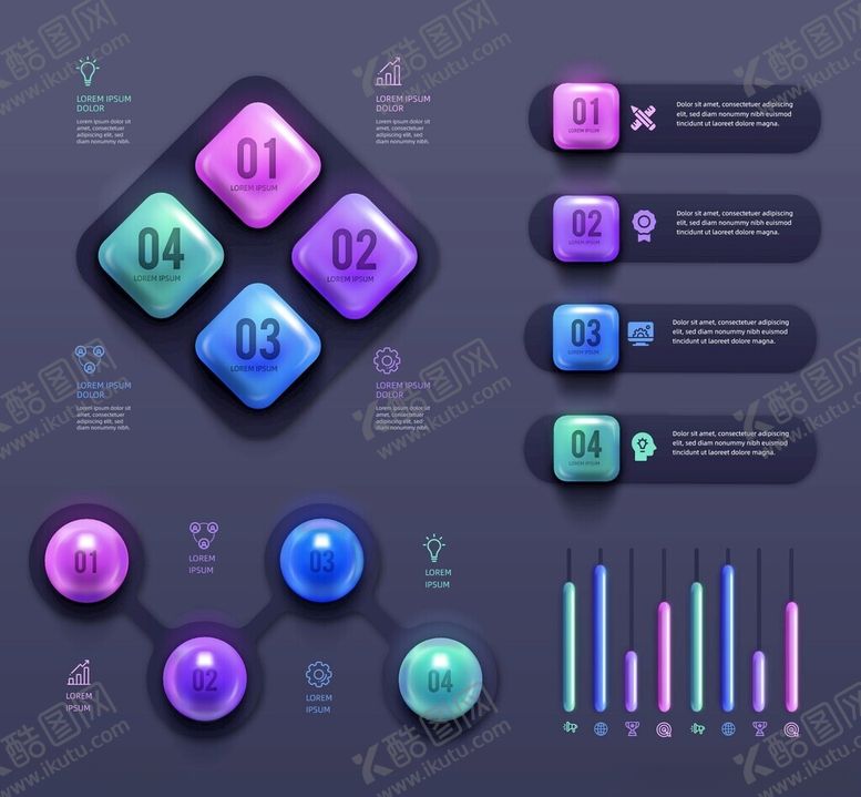 编号：24228112191108363986【酷图网】源文件下载-多彩立体UI元素设计展示