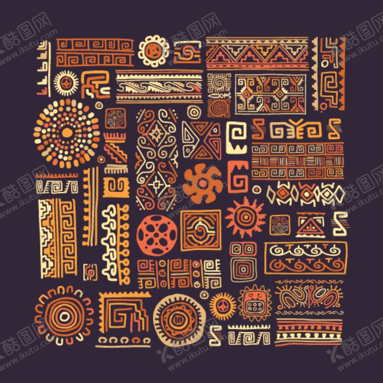 编号：54030809271521016587【酷图网】源文件下载-非洲风格几何图案装饰元素