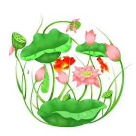 手绘荷花湖水冰爽盛夏背景