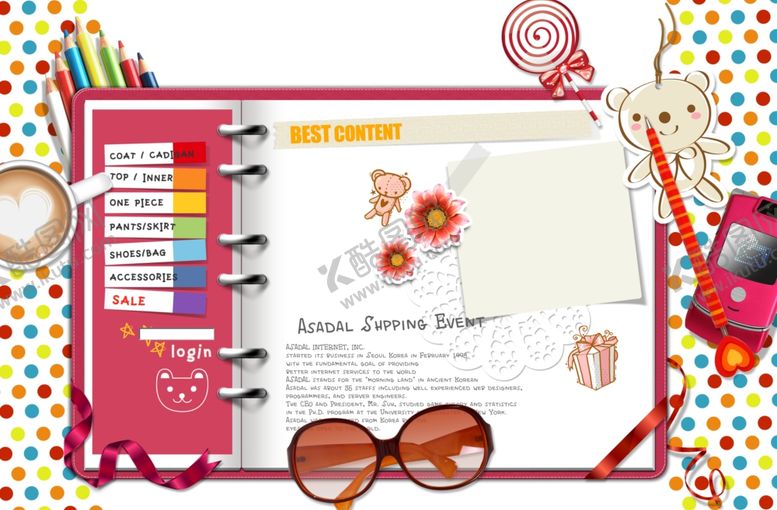 编号：95794509230227557361【酷图网】源文件下载-精美卡通手册多彩本子墨镜铅笔