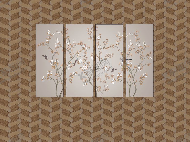 编号：98088909131759102260【酷图网】源文件下载-中式装饰画花鸟玄关屏风沙发电视
