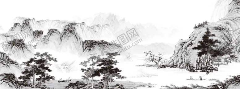 水墨山水画展禅意柳树