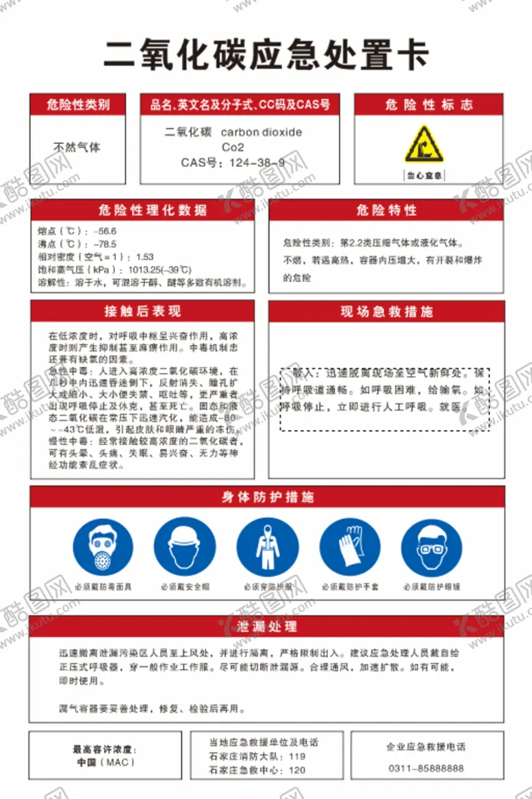 编号：54431002132206105199【酷图网】源文件下载-二氧化碳应急处置卡