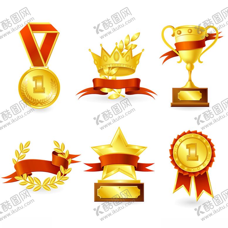 编号：23453804041957143998【酷图网】源文件下载-金色奖杯奖牌荣誉图标集