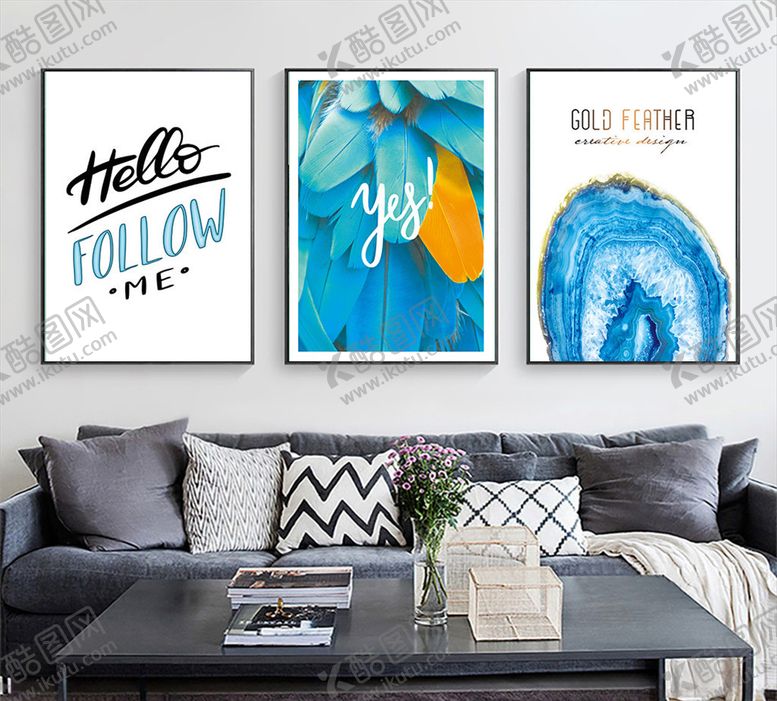 编号：22898210100734046362【酷图网】源文件下载-简约抽象三联画