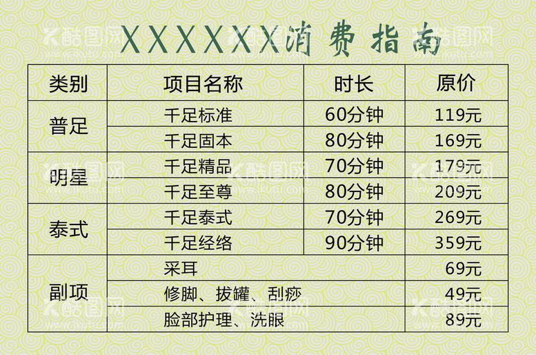 编号：76709412200020353485【酷图网】源文件下载-足浴价格表