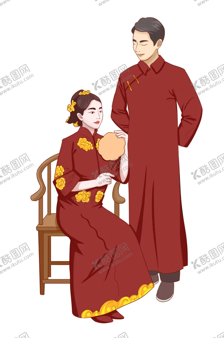 编号：14053504210946204180【酷图网】源文件下载-卡通新郎新娘PNG免扣素材
