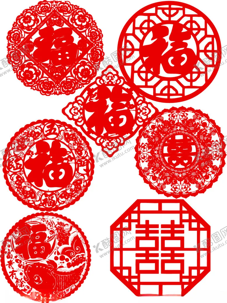 编号：66009003311350015802【酷图网】源文件下载-传统红色剪纸福字图案