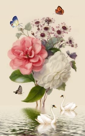 手绘花抽象玄关画新中式装饰画挂画