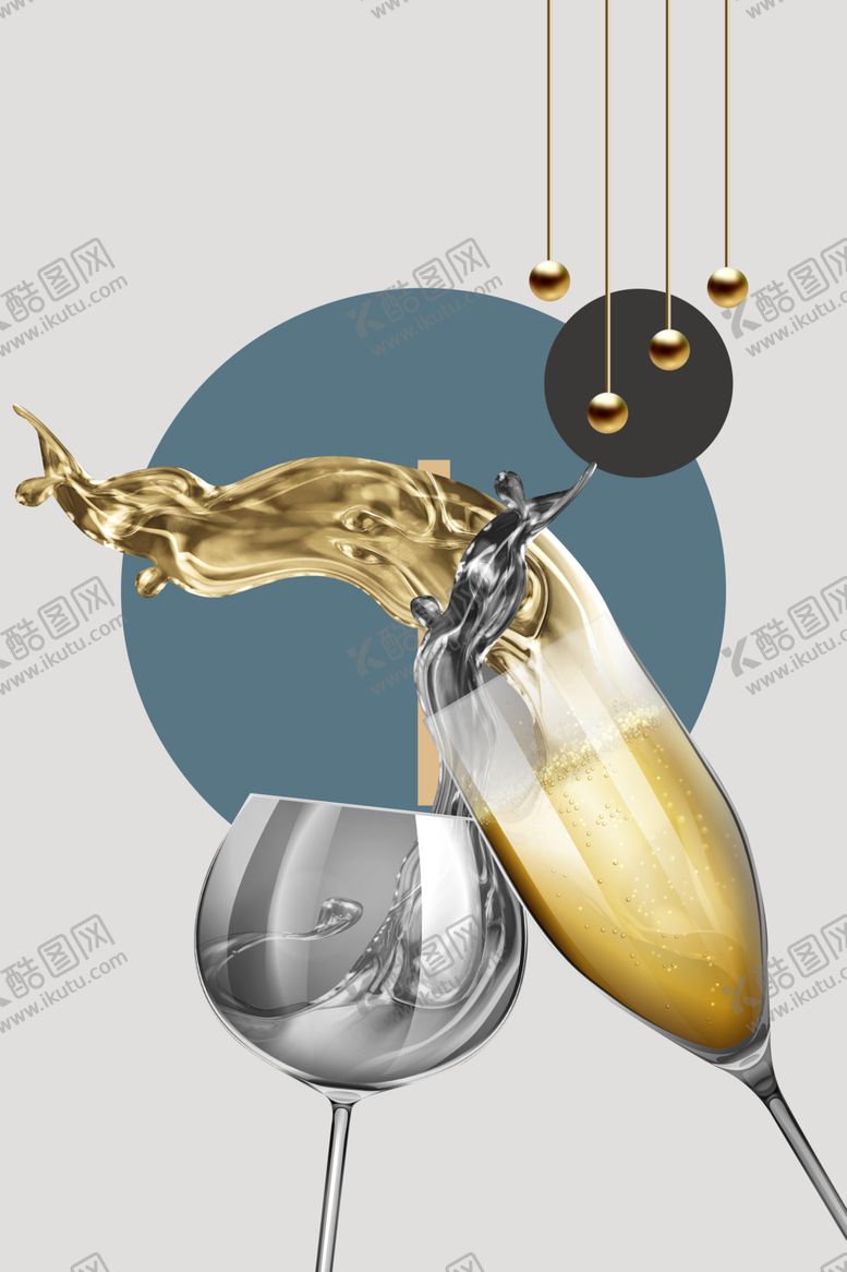 编号：74185912100546113024【酷图网】源文件下载-餐厅厨房高脚杯餐具装饰画